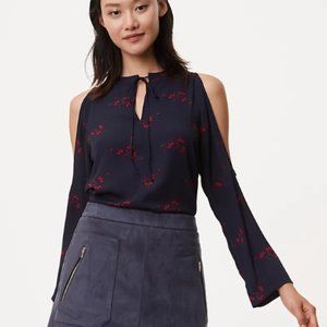 LOFT | Leafed Tie Neck Cold Shoulder Blouse
